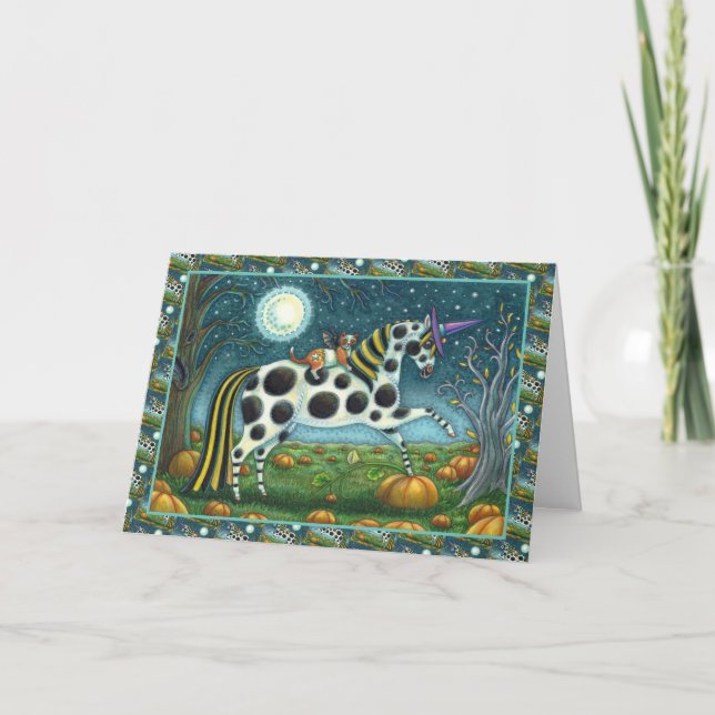 Cartes Pour Fêtes Annuelles CHAT HALLOWEEN PONY ET BAT CHAT Imaginaire Cheval (Devant)