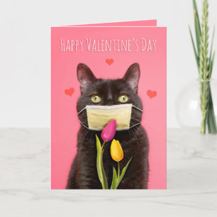 Cartes Pour Fêtes Annuelles Chat Heureuse Sainte-Valentin en Masque Visage Ave