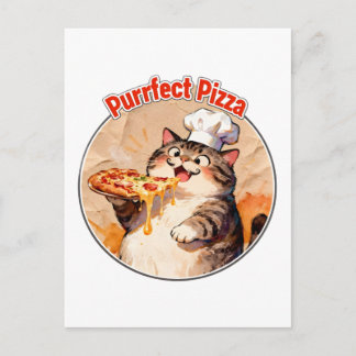 Cartes Pour Fêtes Annuelles Chat heureux chef avec pizza