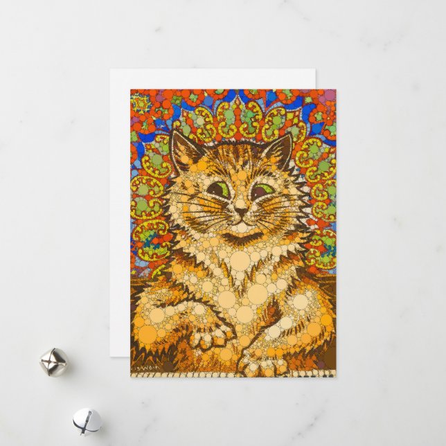 Cartes Pour Fêtes Annuelles Chat Jouer un piano, psychédélique - Après Louis W (Devant/Arrière en situation)