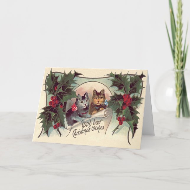 Cartes Pour Fêtes Annuelles Chat Kitten Holly (Devant)