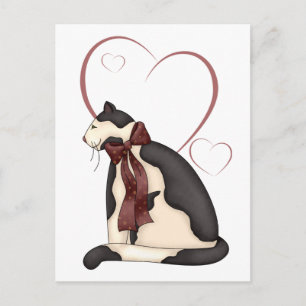 Cartes Pour Fêtes Annuelles Chat Kitty noir et blanc avec Coeurs Valentine