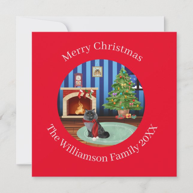 Cartes Pour Fêtes Annuelles Chat Maine Coon Kitty Personnalisé (Devant)