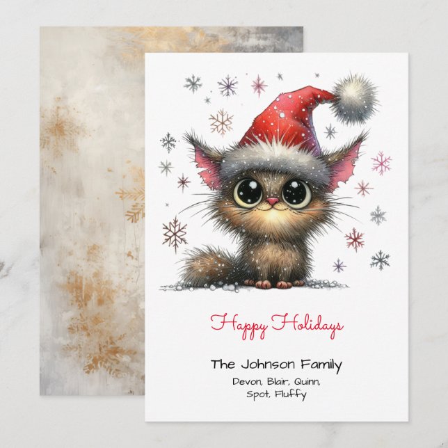 Cartes Pour Fêtes Annuelles Chat mignon dans un chapeau de Santa Happy (Devant / Derrière)