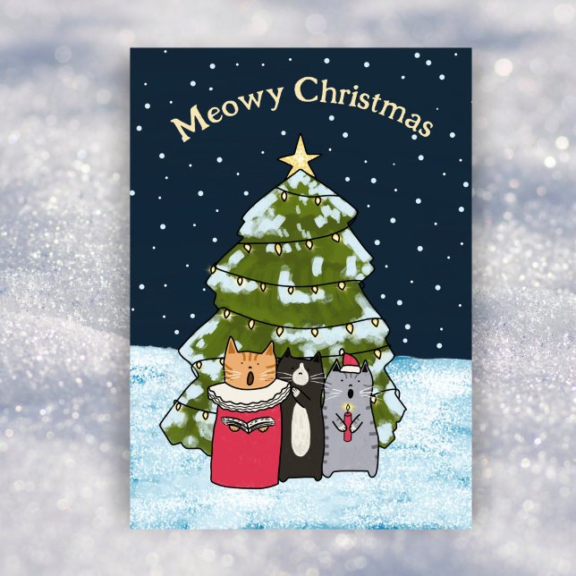 Cartes Pour Fêtes Annuelles Chat mignon Noël Chanteurs Carol Appartement non p (Créateur téléchargé)