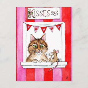 Cartes Pour Fêtes Annuelles Chat mignon, souris, stand de baiser Valentines ca