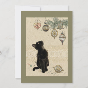 Cartes Pour Fêtes Annuelles Chat Noir Ancien Regardant Des Ornements