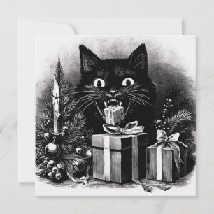 Cartes Pour Fêtes Annuelles Chat noir avec cadeaux de Noël