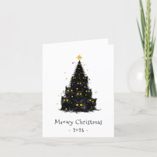 Cartes Pour Fêtes Annuelles Chat noir blanc Meowy Arbre de Noël