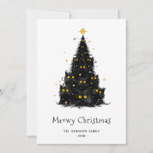 Cartes Pour Fêtes Annuelles Chat noir blanc Meowy Arbre de Noël
