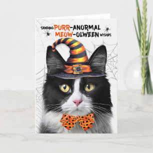 Cartes Pour Fêtes Annuelles Chat noir blanc Tuxedo PURRanormal MEOWolween