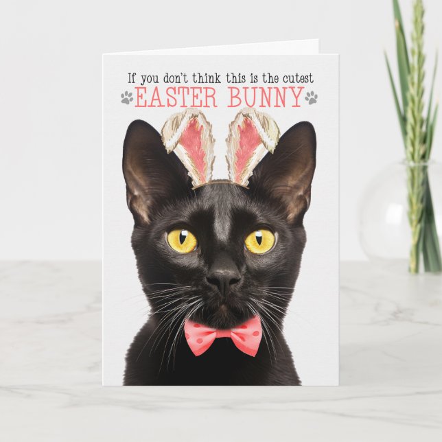 Cartes Pour Fêtes Annuelles Chat noir Bombay à Bunny Ears pour Pâques (Devant)