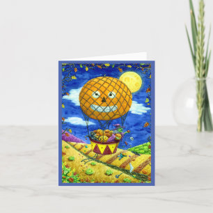 CARTES POUR FÊTES ANNUELLES CHAT NOIR DANS L'AIR CHAUD BALLON FOLK ART VERSE