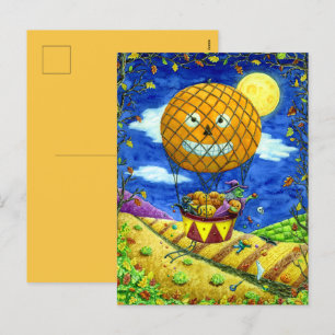 CARTES POUR FÊTES ANNUELLES CHAT NOIR DANS L'AIR CHAUD BALLON HUMOUR ART FOLK