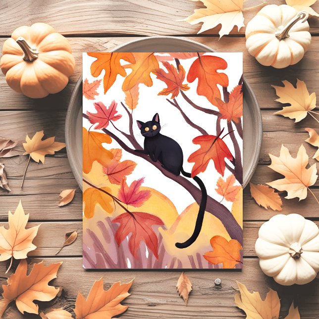 Cartes Pour Fêtes Annuelles Chat noir dans un arbre | Automne Éffrayant mange (Créateur téléchargé)