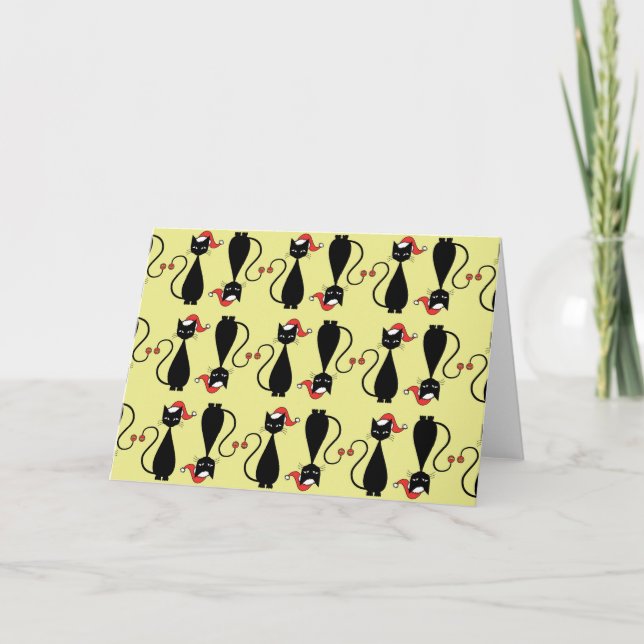 Cartes Pour Fêtes Annuelles Chat noir dans un Casquette de Noël (Devant)
