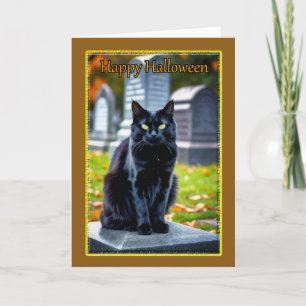 Cartes Pour Fêtes Annuelles Chat noir dans un cimetière à Halloween