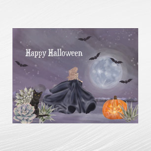Cartes Pour Fêtes Annuelles Chat noir d'Halloween Sorcière Citrouille Succulen