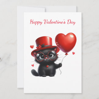 Cartes Pour Fêtes Annuelles Chat noir drôle avec ballons Saint-Valentin