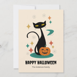 Cartes Pour Fêtes Annuelles Chat noir du milieu du siècle d'Halloween