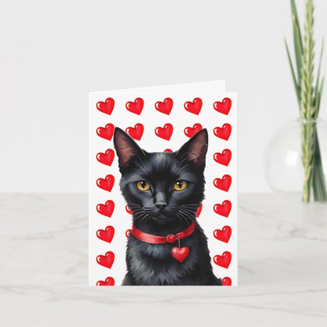 Cartes Pour Fêtes Annuelles Chat noir et coeur Purr-fect Valentine Card (Devant)