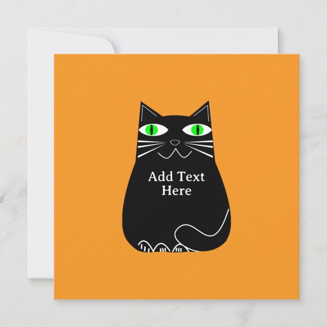 Cartes Pour Fêtes Annuelles Chat noir gras avec yeux verts Texte personnalisé (Devant)