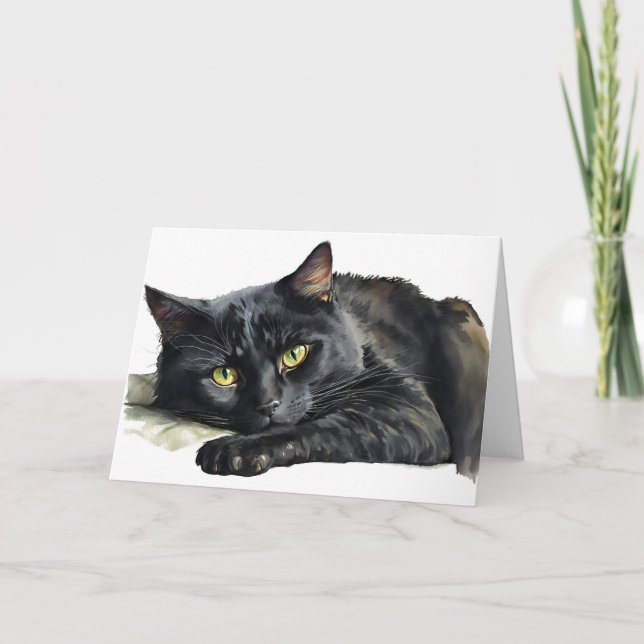 Cartes Pour Fêtes Annuelles Chat noir Halloween aquarelle (Devant)