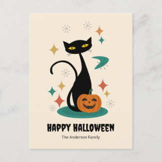 Cartes Pour Fêtes Annuelles Chat noir Halloween du milieu du siècle