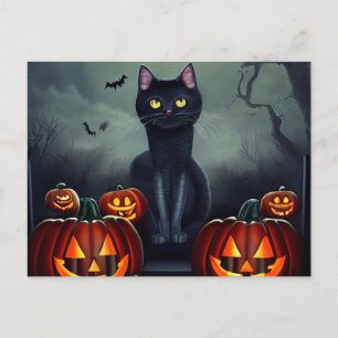 Cartes Pour Fêtes Annuelles Chat noir Halloween et citrouilles effrayantes