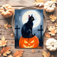 Chat noir Jack-O-Lantern Halloween peint