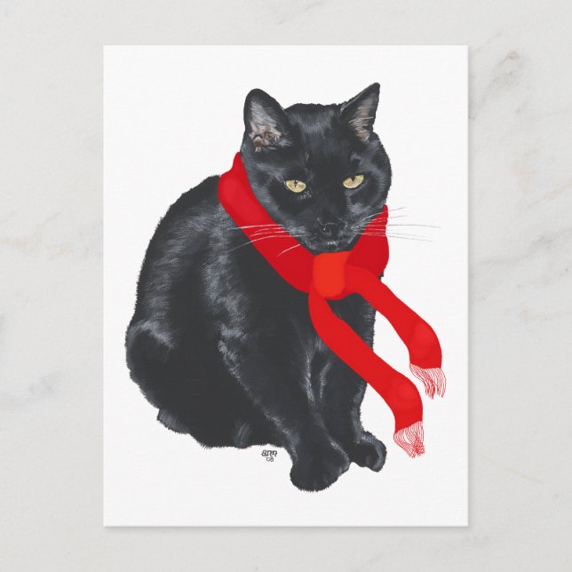 Cartes Pour Fêtes Annuelles Chat noir maintenant chaud à Noël (Devant)