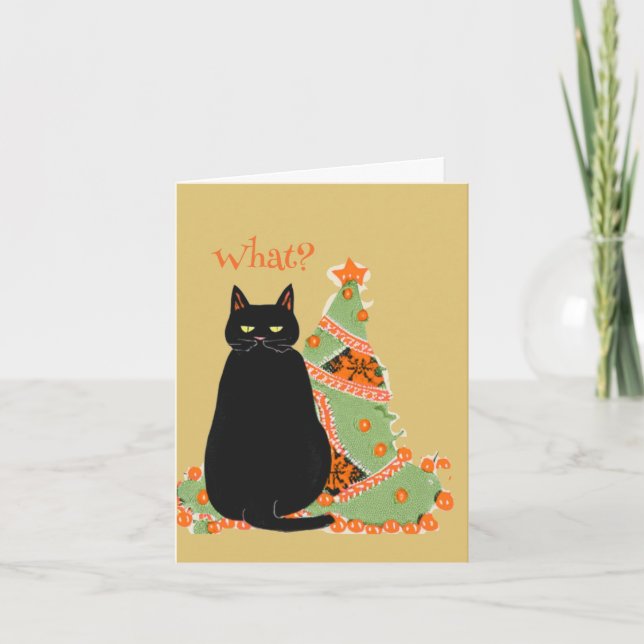 Cartes Pour Fêtes Annuelles Chat noir personnalisé avec attitude Noël (Devant)