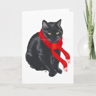 Cartes Pour Fêtes Annuelles Chat noir se réchauffant à Noël