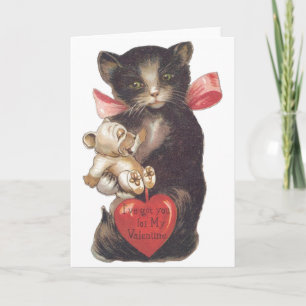 Cartes Pour Fêtes Annuelles Chat noir vintage et Chiot Valentin