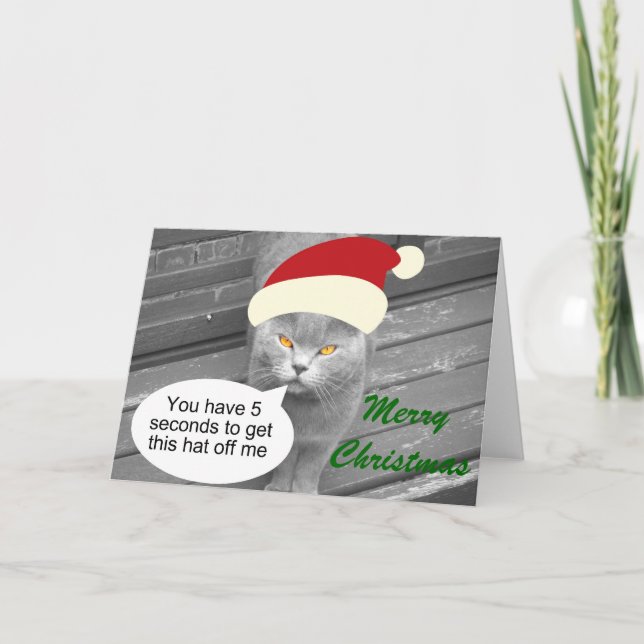 Cartes Pour Fêtes Annuelles Chat Père Noël en colère (Devant)