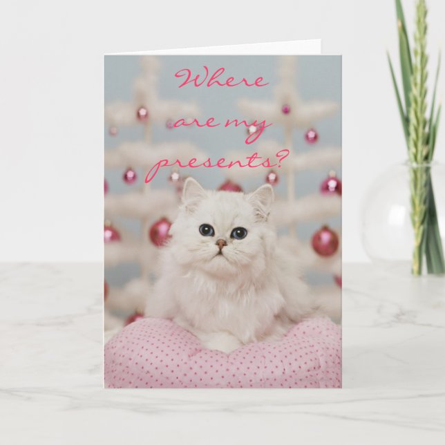 Cartes Pour Fêtes Annuelles Chat perse assis sur un coussin rose (Devant)