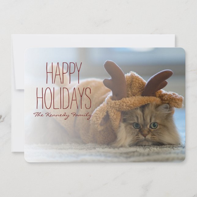 Cartes Pour Fêtes Annuelles Chat perse sur tapis en costume de rennes (Devant)