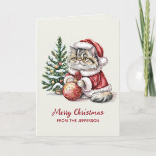 Cartes Pour Fêtes Annuelles Chat personnalisé avec chapeau de Père Noël arbre