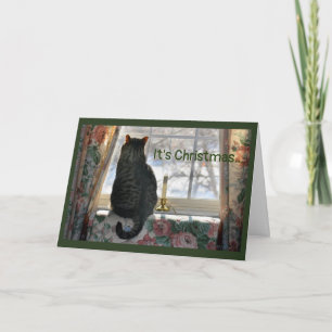 Cartes Pour Fêtes Annuelles Chat regarde par la fenêtre la neige
