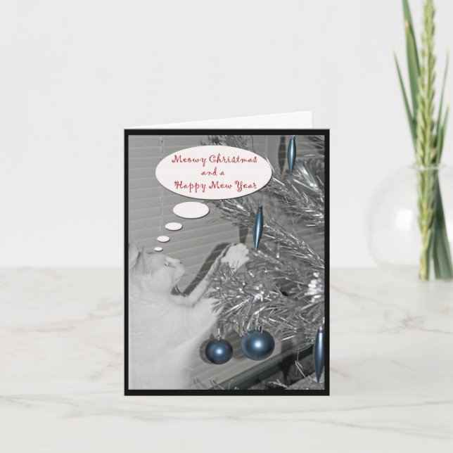 Cartes Pour Fêtes Annuelles chat rétro avec arbre de noël en aluminium (Devant)
