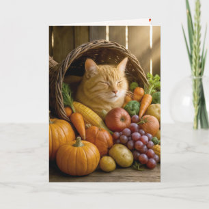 Cartes Pour Fêtes Annuelles Chat roux dans la corne d'abondance de Thanksgivin