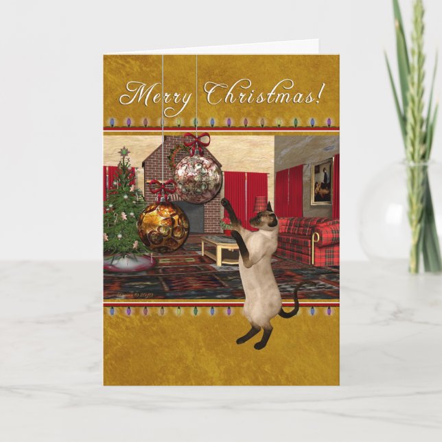 Cartes Pour Fêtes Annuelles Chat Siamese - Joyeux Noël (Devant)
