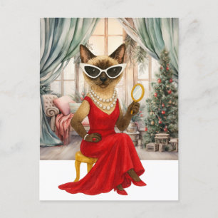 Cartes Pour Fêtes Annuelles Chat siamois dans la Maison de Noël