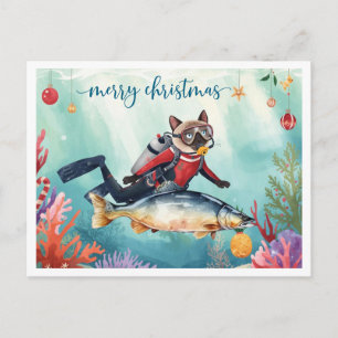 Cartes Pour Fêtes Annuelles Chat siamois en plongée sous-marine de Noël sur ca