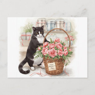 Cartes Pour Fêtes Annuelles Chat smoking arrangeant des fleurs pour la fête de