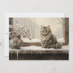 Cartes Pour Fêtes Annuelles Chat Snowy hiver Joyeux Noël