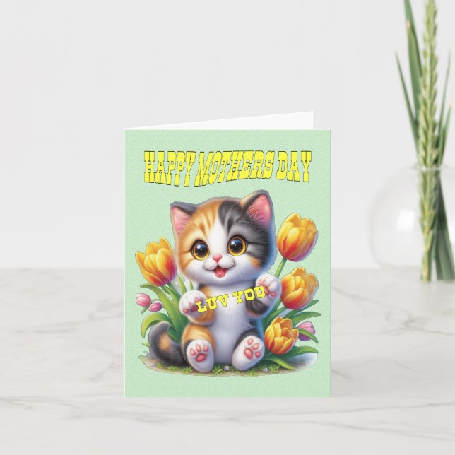 Cartes Pour Fêtes Annuelles Chat souriant mignon souhaitant une journée de mèr (Devant)