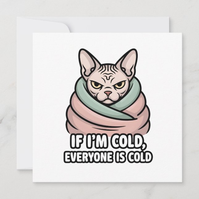 Cartes Pour Fêtes Annuelles Chat Sphynx Grincheux Art Cartoon Humour Froid (Devant)