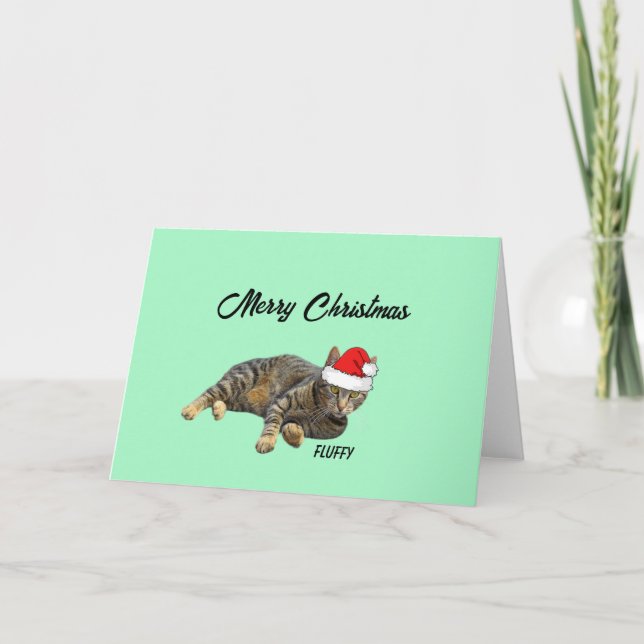 Cartes Pour Fêtes Annuelles Chat tabby rayé avec chapeau de Père Noël (Devant)