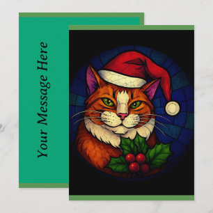 Cartes Pour Fêtes Annuelles Chat tigré orange de Noël en vitrail